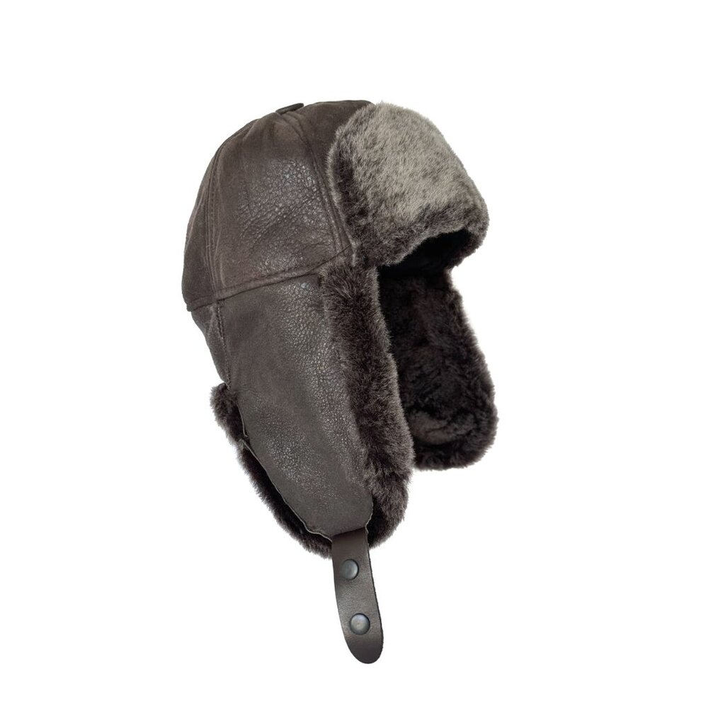 Real Shearling Sheepskin Leather Trapper Hat | Leather Aviator | Ushanka